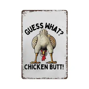 8×12 Inch Vintage "Guess What? Chicken Butt!" white background Metal Sign - Funny Farmhouse Kitchen & Backyard Wall Decor, Novelty Gift for Chicken Lovers