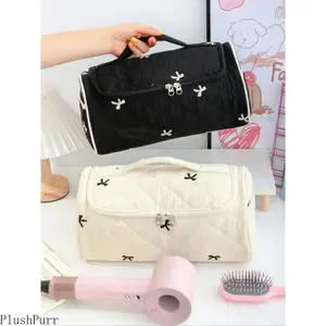 Quilted Fabric Makeup Bag Large-Capacity All-Seasons Floral Print Travel Organizer Multi-Pocket Portable Cosmetic Hair Dryer Case Waterproof Pouch for Women's Bathroom Travel Essentials outdoorfun