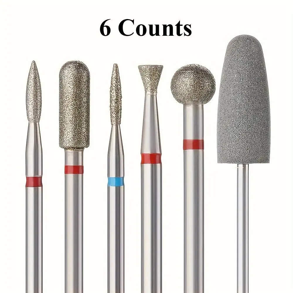 Professional Nail Drill Bit Set, 6 Counts/set Diamond Sand Nail Files, Nail Grinding Head, Electric Manicure Set for Removing Acrylic Nails Gel