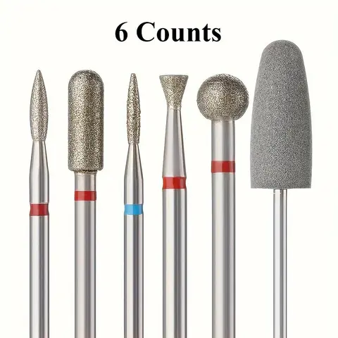Professional Nail Drill Bit Set, 6 Counts/set Diamond Sand Nail Files, Nail Grinding Head, Electric Set, Nail Care Tools for Removing Acrylic Nails Gel
