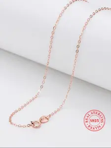 S925 Sterling Silver Simple Chain Necklace for Women, Elegant Rose Gold O-shaped Necklace for All Occasions, Stunning Silver Jewelry to Enhance Your Style, Dainty Necklace, Daily Wear Necklace, Minimalist Necklace