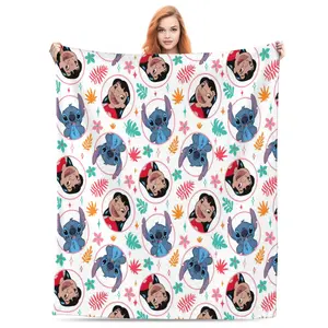 DISNEY CLASSIC Lilo & Stitch Throw Blanket – Cute Cartoon Character Design with Tropical Pattern, Soft Cozy Blanket for Kids, Teens & Disney Fans, Perfect for Bed, Couch or Travel