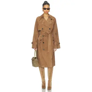 L'Academie By Marianna Dara Suede Trench Coat in Toffee
