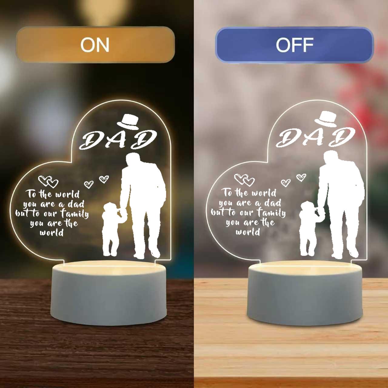 Dad Night Light, 2D Acrylic Heart Shaped Father & Child Desk Lamp, Personalized Father's Day Gift for Dad, Warm White LED Bedside Lamp, Birthday Christmas Thanksgiving Gift for Dad, USB Powered Home Decor Night Light