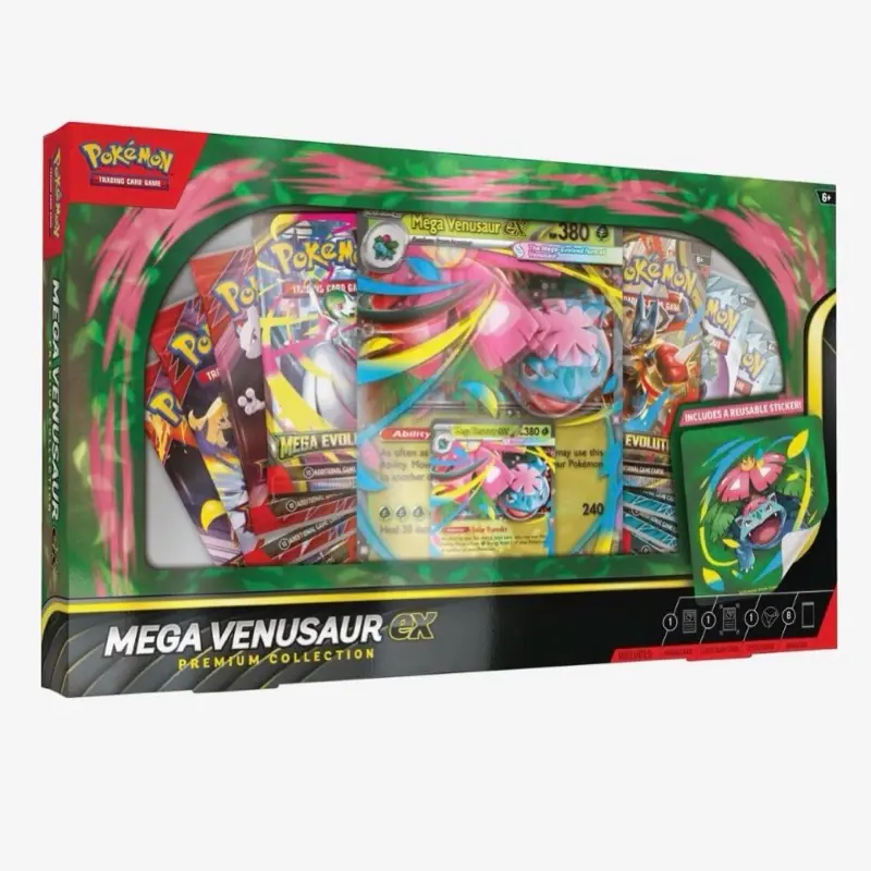 Pokémon Mega Venusaur ex Premium Collection Non-Sports Trading Cards Set - Oversized Lenticular Foil Card, Solar Transfer Ability, Solar-Powered Smackdowns Collectible