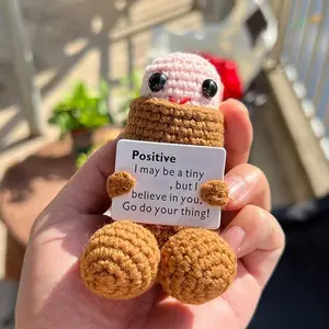 Funny Cute Crochet Doll with Positive Message Card, Emotional Support Plush Decor for Desk or Shelf, Creative Knitted Gift for Friends, Women and Boyfriend, Birthday or New Year Surprise