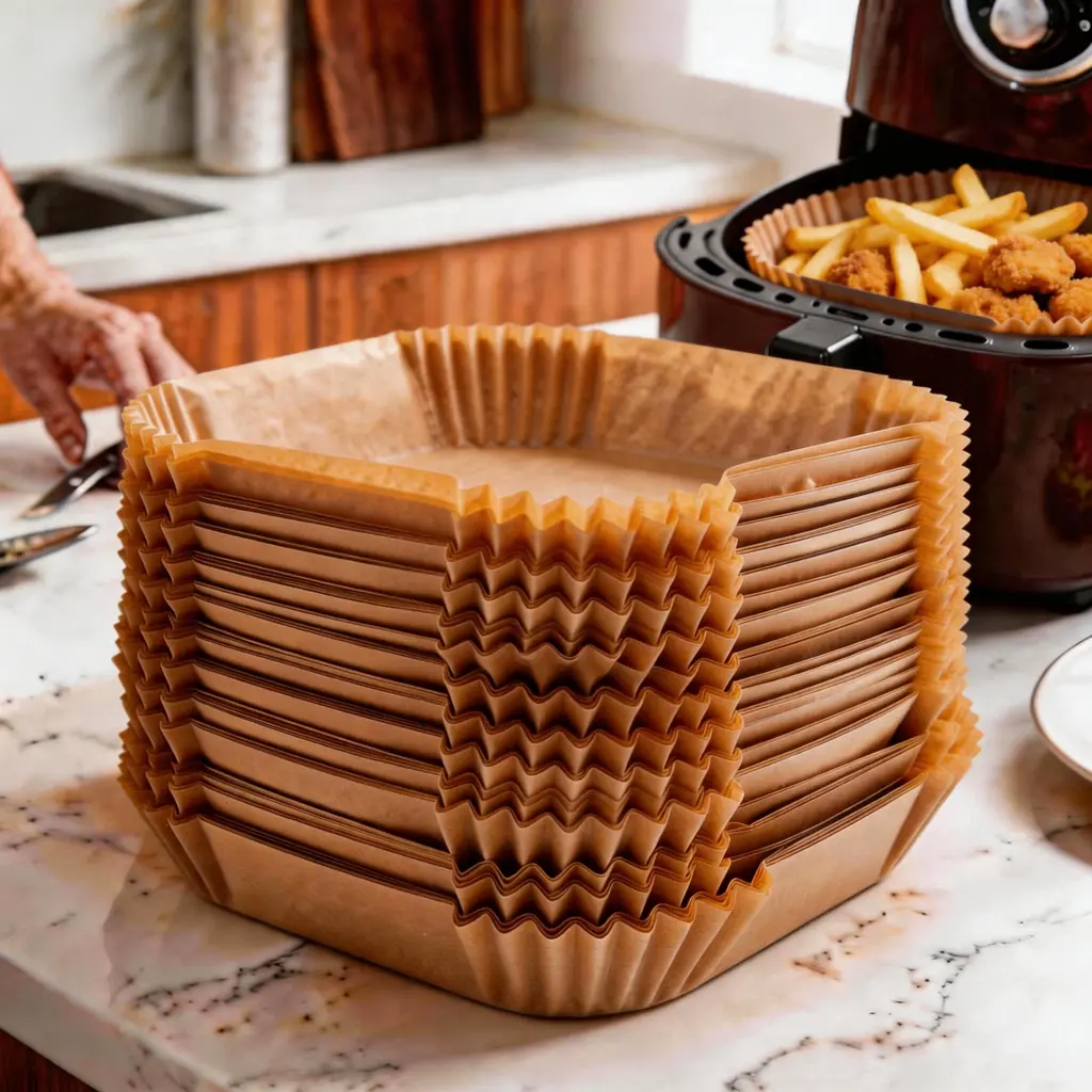 Air Fryer Liners Disposable , Heavy-Duty Non-Stick Parchment Paper, Oil-Proof & Heat Resistant, Easy Cleanup for Baking Roasting Microwave – Compostable Kitchen Liners