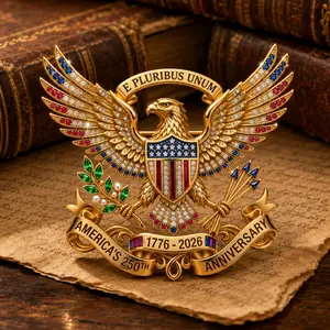 US 250th Anniversary Brooch Pin, USA 250th Anniversary Metal Lapel Pin, Patriotic Eagle Rhinestone Lapel Pin, Independence Day Souvenir Gift