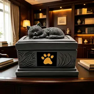 Cat Shape Pet Ashes Box, Resin Sleeping Cat Design, Pet Memorial Urn, Elegant and Durable, Perfect for Pet Lovers, Unique Gift Idea