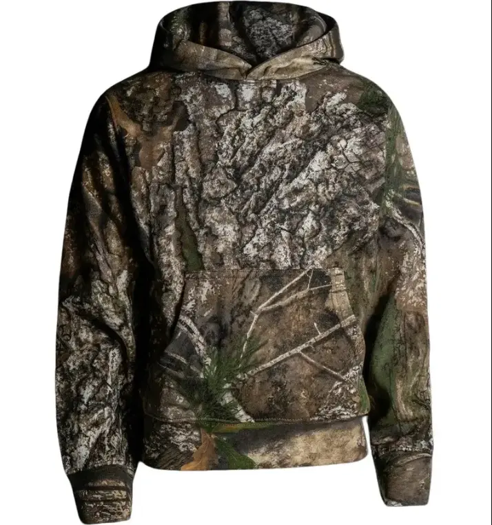 Realtree Camo Hoodie, Earth Brown, Gray, Green Tones. Tree Camouflage Pattern, Hunting, Outdoors, Long-Sleeve Outdoor Top
