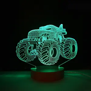 3D LED Night Lamp,16 Color Night Light for Boys-Monster Truck Night Light Optical Illusion Lamp with Remote Control, Perfect for Kids' Room Décor, Cool Gifts for Truck Lovers