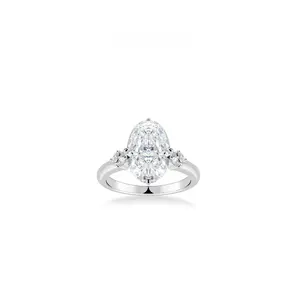 VAMERAY #3265 10 Carat Oval MonaLisa Brilliant Cut Three-Stone Prong-Set Ring