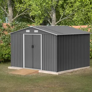 10X8 FT Outdoor Storage Shed, Lockable Doors, Tool Shed for Garden, Patio, Backyard, Lawn, Grey