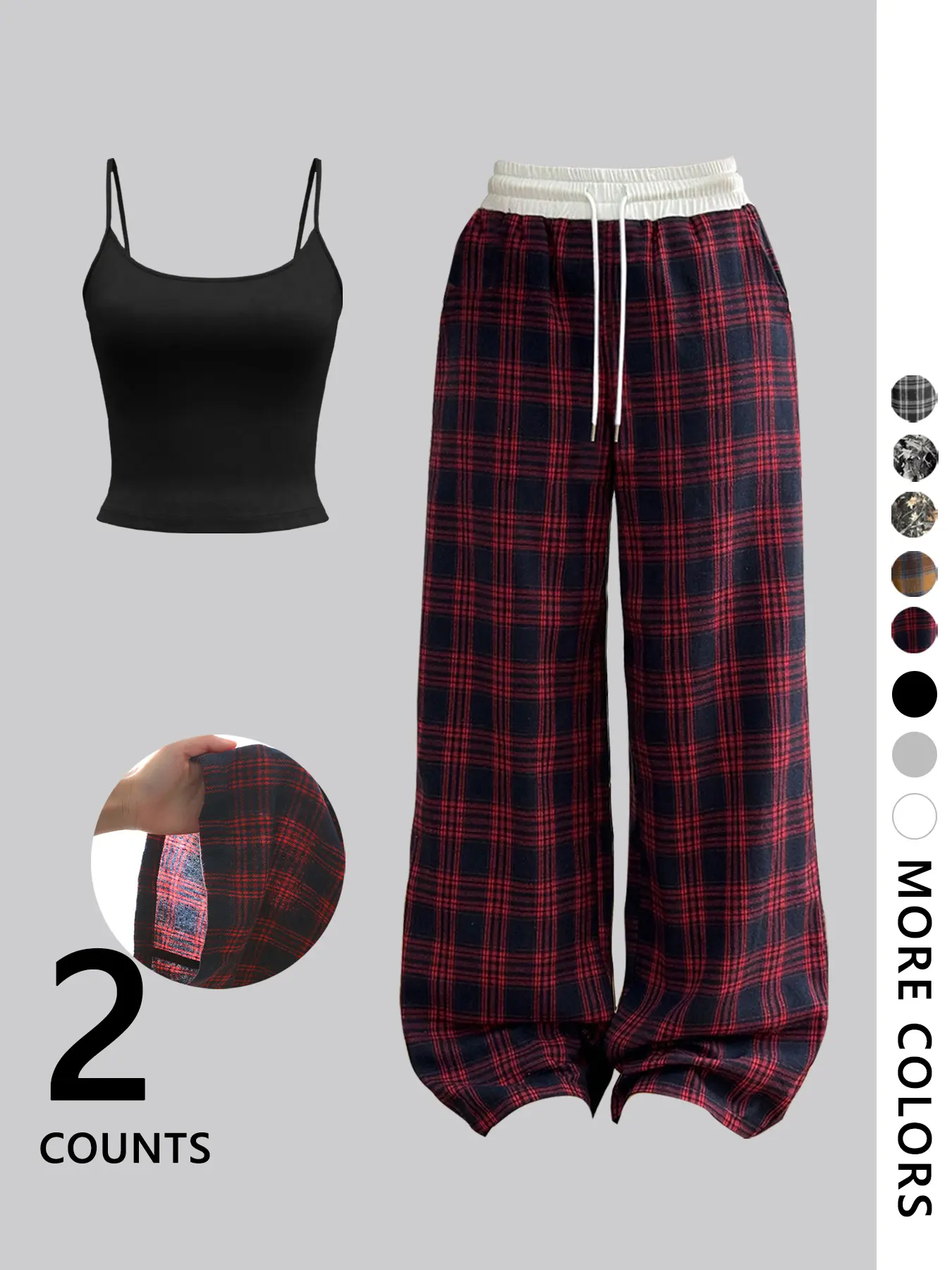 Women's Strapless Vest Set Tank Top, Striped Plaid Check Long Pants, Slim Fit Streetwear Hip Hop Rap Dance Motorcycle Casual Fitted Chic Fashion Outfit Clothes Pieces