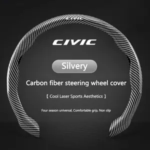 38cm General Integrated Car Steering Wheel Cover Carbon Fiber Sports Non-slip Protection Cover For Honda Civic 7 8 9 10 2022 2021 2020 2019 2018
