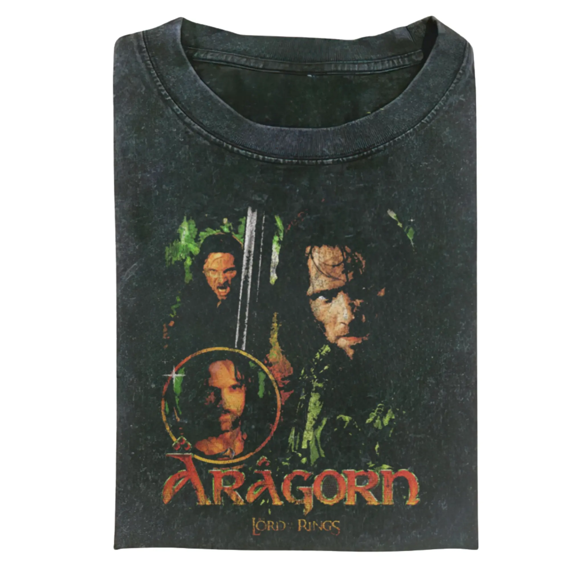 Vintage Aragorn Graphic Fitted Shortleeve T-Shirt - Men's Black Round Neck Menswear, The Lord of The Rings LOTR Movie Top, Vintage Clothing Gift for Book Lovers, Shortsleeve, Casual
