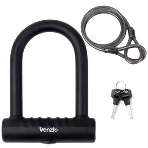 Venzio Heavy Duty U Lock Bike Set, Anti-Theft Bike Ulock with 14mm Shackle, 12mm×5FT Steel Cable, Weatherproof U-Lock Set for Scooter, Bike, Motorcycle and Gate