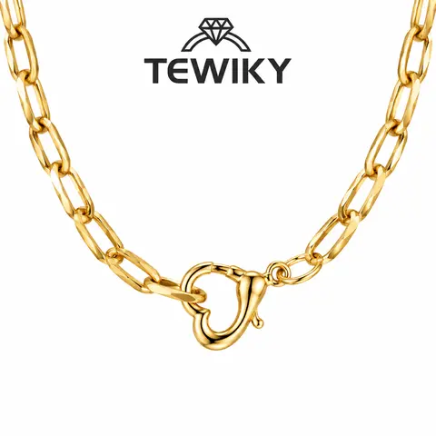 TEWIKY Gold Paperclip Chain Necklace for Women, Faceted Curved Link Heart Clasp Pendant Necklace, Trendy Minimalist Dainty Gold Chain Jewelry, Elegant Layering Necklace Gift