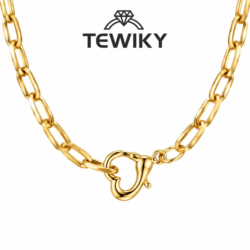 TEWIKY Gold Paperclip Chain Necklace for Women, Faceted Curved Link Heart Clasp Pendant Necklace, Trendy Minimalist Dainty Gold Chain Jewelry, Elegant Layering Necklace Gift