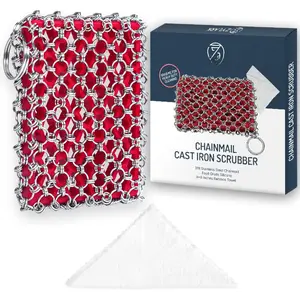 Cast Iron Scrubber Chainmail - 316L Cast Iron Cleaner Scrubber and  Cloth Set - Chain Mail Scrubber - Stainless Steel Chainmail Scrubber for Skillet, Pan, Dutch Oven - Essential Accessory