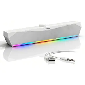 RGB Gaming Soundbar Speaker, Compact Wired Plug-In Device with Touch Control Lights, USB Powered, 3.5mm Input, Plug-and-Play, Crisp Audio for PC Desktop, Laptop and TV Gaming Setup, Devices