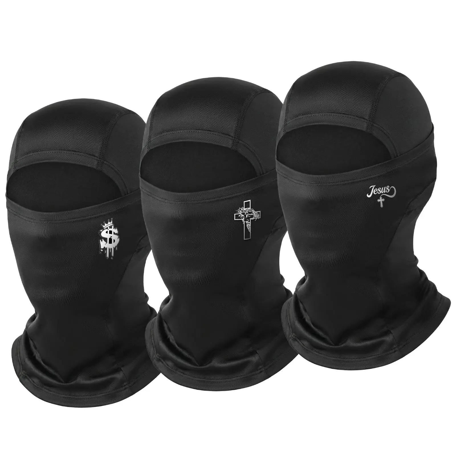 Unisex Nylon Ski Masks (3-Pack) for Adults, UV-Protection Stretch-Fit Synthetic Face Covers, Breathable Windproof for Skiing, Camping, One Size All Seasons, Printed Styles