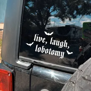 1PC For Car Accessories, Sticker For Cars, Dark Funny Backpacks Creative design of white gothic font contrast meme + bat elements dark playful style Easily grasp dark funny style, Eye-catching & show wicked fun attitude of loving this dark contrast meme