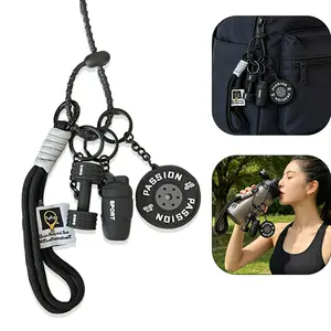 Women Men Unisex Silicone Stretch Key Ring Bracelet, Creative DIY Sports Barbell Paracord Keychain Wristlet, Casual Solid Bag Charm All Seasons Fashion Accessory for Car Keys Wallets ID Badge