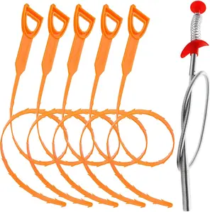 Drain Clog Remover Tool Drain Auger Hair Cleaning Tool for Shower Kitchen Sink Bath Tub Bathroom Sink Snake Hair Remover 6 pack