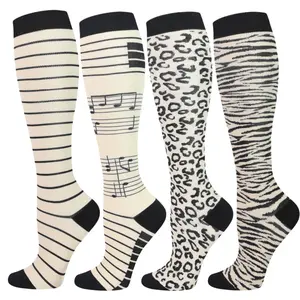 ISUNIE Floral Compression Socks for Women & Men, 4 Pairs 15–20 mmHg Graduated Compression, Circulation Support, All-Day Comfort, Walking, Work, Daily Wear,Volleyball Accessories Volleyball Gear,Mid-Year Limited-Time Deal