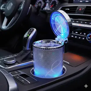 LED Car Ashtray with Air Purifier – Portable, Leak-Proof & Easy to Clean Cigarette Holder for SUV & Sedan. Fits in Cup Holder & Cigarette Lighter, Detachable Stainless Steel Liner, Anti-Slip Storage.