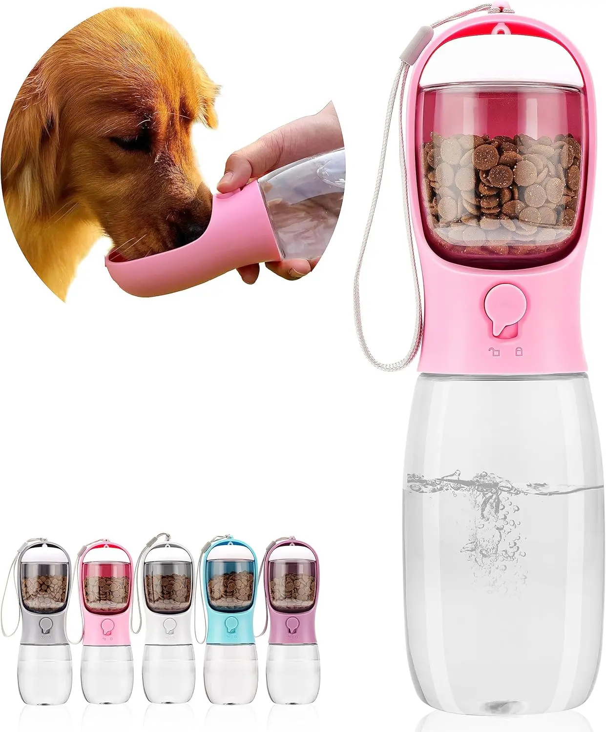 Pet Water Bottle with Food Container, Travel Puppy Water Bowl, Portable Pet Dispenser, Dog Gift Stuff Accessories Items, Puppy Essentials Necessities for Dog&Cat Walking and Hiking