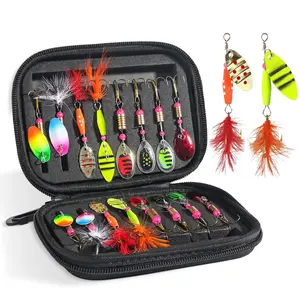 Fishing Lures Spinner Baits, Trout Bass Salmon Lures Kit with Treble Fishing Hooks & Rooster Tail, Fishing Gears Spinnerbait Spoons Baits for Freshwater Saltwater Trout, Gift for Men