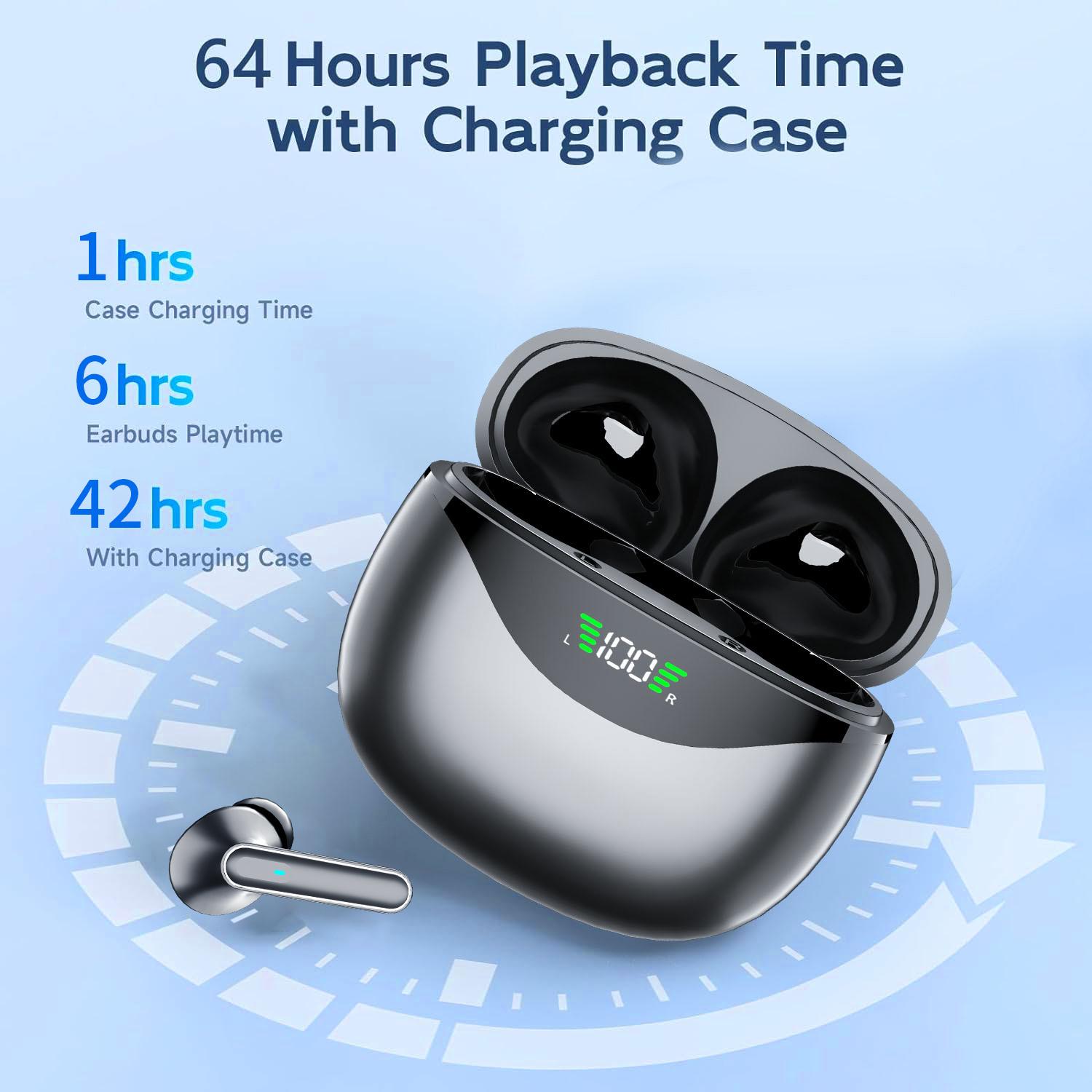 Wireless Earbuds for Music, Stereo Headset, Touch Control in Ear Earphones, Sport Headphones with LED Digital Display Charging Case