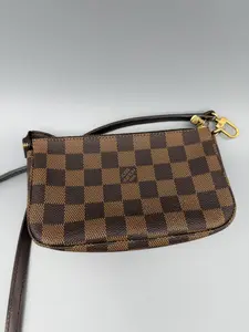 Pre-owned Louis Vuitton Coated Canvas Mini Bags Mini Pochette Accessoires Damier Ebene Design w/Long Ebene Strap