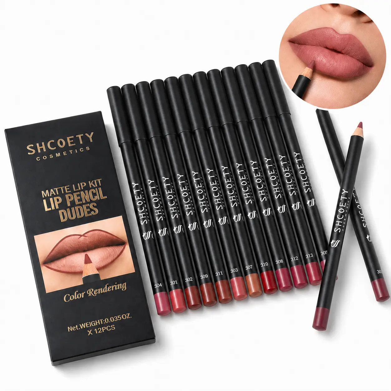 12-Color Matte Lip Liner Set, All Day Lipliner Waterproof Long-Lasting Lip Pencils in Coffee Shades, Easy to Apply for Full Defined Lips, Unique Makeup