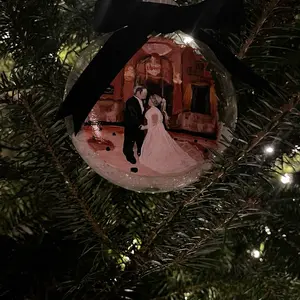 Custom Hand Painted Wedding Engagement Christmas Ornament - Acrylic on Clear Shatterproof Decoration