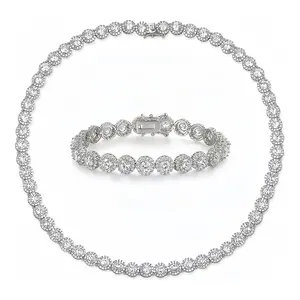 MDFUN Cubic Zirconia Tennis Jewelry Set, Necklace & Bracelet, Unisex Style, Perfect Gift for Valentine’s Day & Birthday