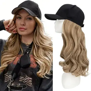 MY-LADY 16inch Hat Wigs Baseball Cap With Hair Synthetic Wavy Curly Hair Body Wave Hair Pieces for Women outdoorfun