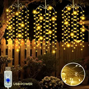 3-Piece LED Hanging Willow Firework Lights, Starburst Ball Light, 8 Lighting Modes, USB Powered, Adjustable Fairy Lights for Yard Parties
