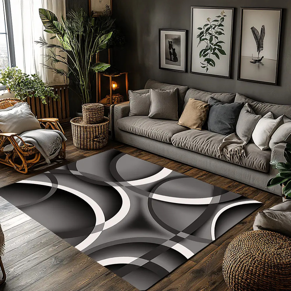 Black White Gray Curved Abstract Crystal Velvet Area Rug Non-Slip Minimalist Modern Living Room Rug Home Decorative Rugs#CurvedAbstractRug #MinimalistHomeDecor #BlackWhiteGrayRug #ModernGeometricCarpet #CrystalVelvetRug