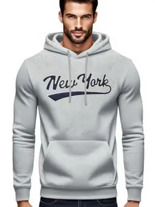 Fashion Men's Hooded Sweatshirt, New York Embroidery Design, Soft Fleece Lining, with Kangaroo Pocket Unisex Fall & Winter Clothing for Men & Women