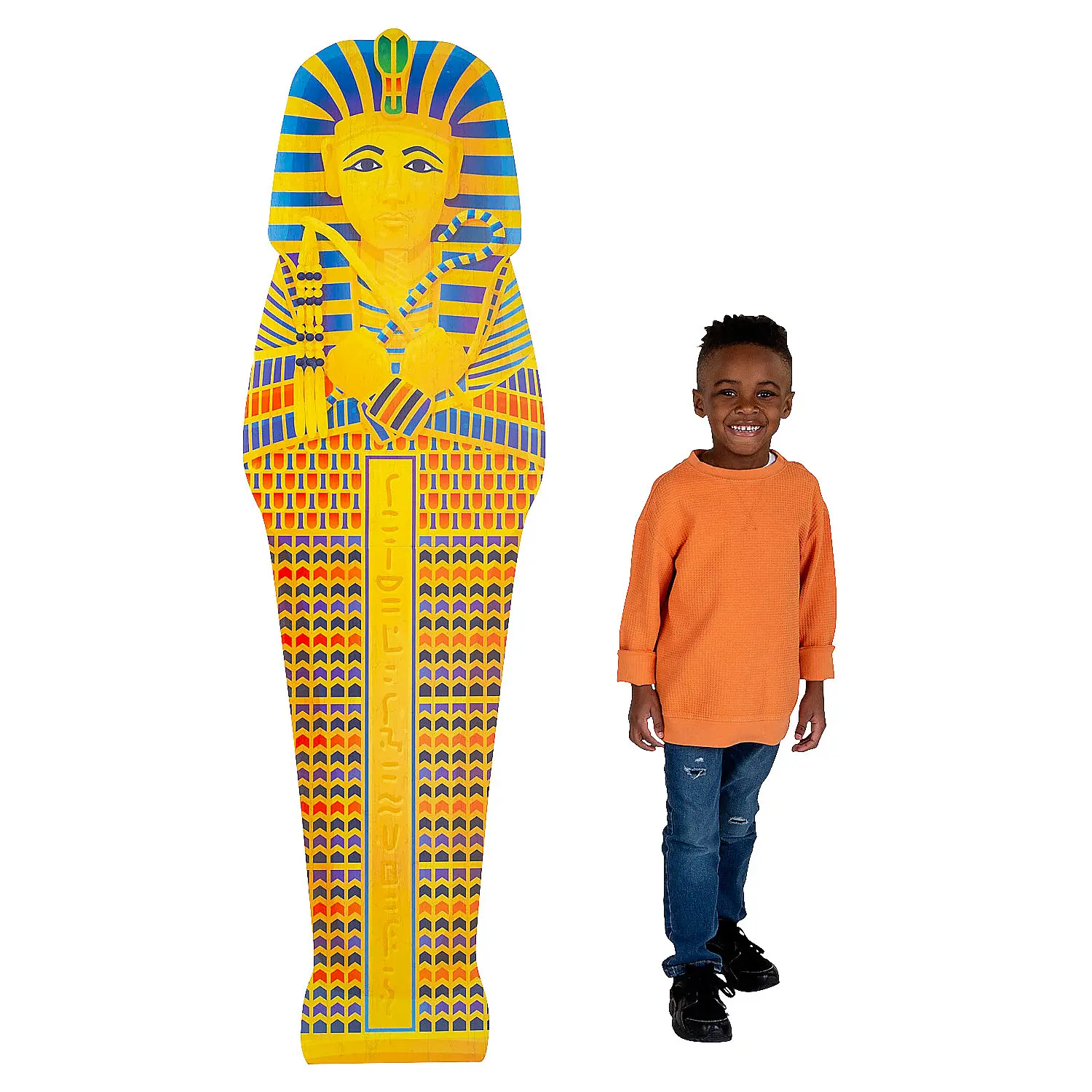 1-Piece Egyptian Pharaoh Sarcophagus Cardboard Cutout Stand-Up Decor, Full-Length 21.25in x 6ft Easy-Install Photo Prop for Birthday & School Parties, Party Hats & Masks Accessories