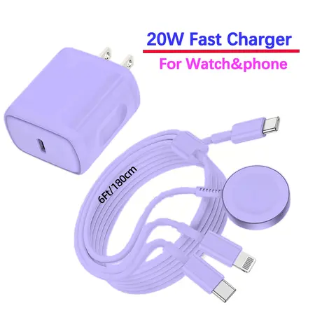For Apple Watch Charger - USB C Magnetic 3 in 1 iWatch Cable, 6 FT - Compatible with Apple Watch Series 9/8/7/6/SE/5/4 & iPhone 16/15/14/13/12/11, iPad