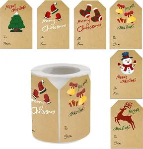 250PCS Kraft Christmas Gift Sticker Tags, Self-Adhesive Holiday Labels for Gift Wrapping, Presents, Boxes, Bags, and Envelopes, Festive Sticky Christmas Tags in 2 x 3 Inch Size