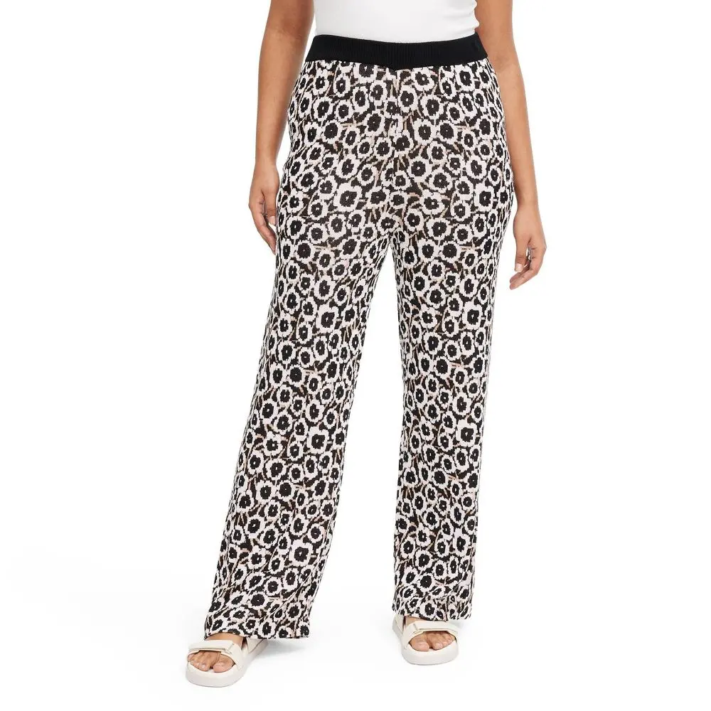 Diane von Furstenberg Women's Poppy Printed Jacquard Knit Flare Pants, High Rise Everyday Fashion Apparel in Lightweight Rayon Fabric
