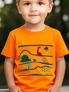 Boys' Summer Breathable & Comfortable "Dinosaur" Cartoon Print (3-12Y) Casual Sports T-Shirt