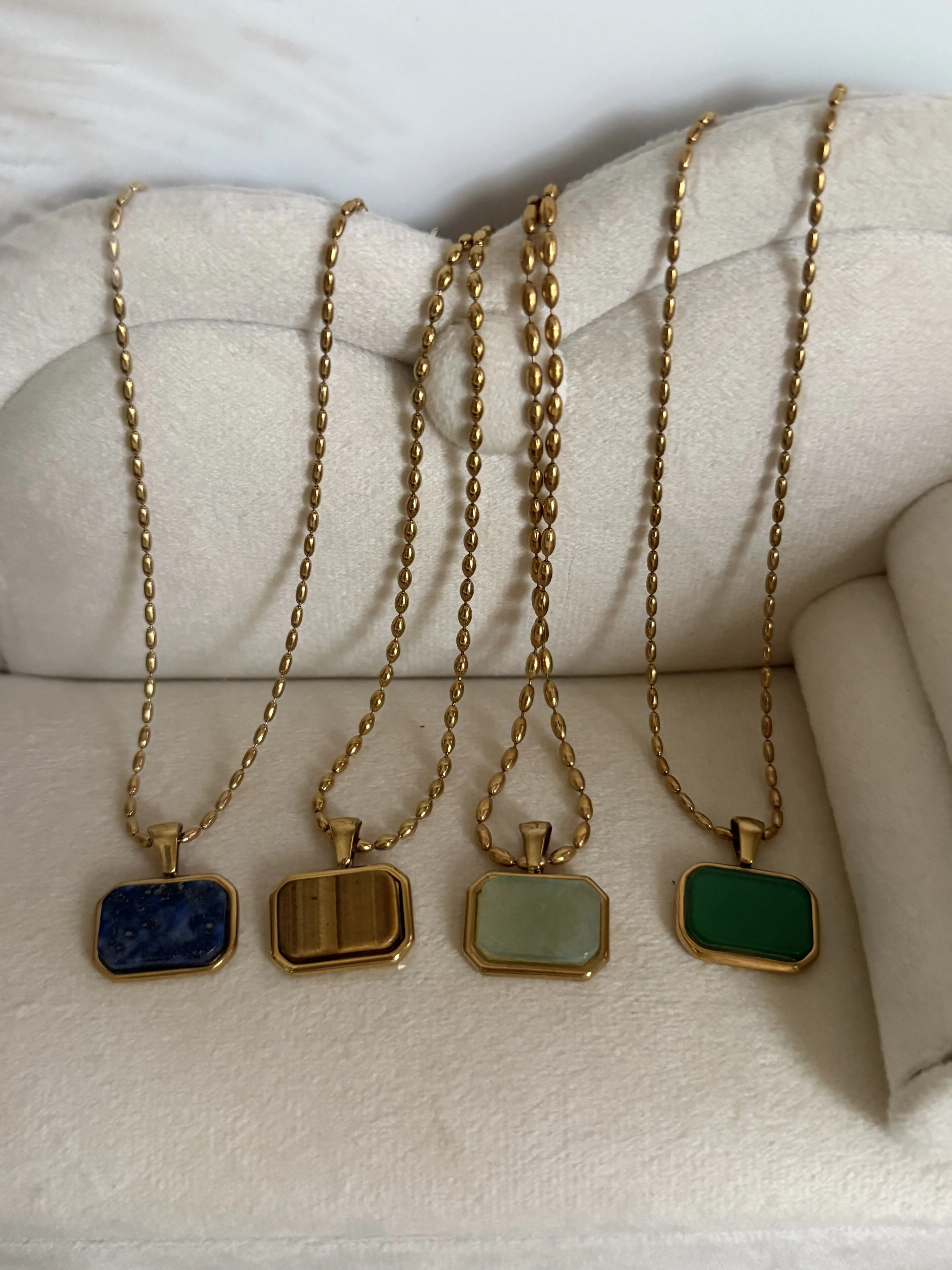 N296- 18K Gold Plated Lapis Lazuli Stone Necklace!