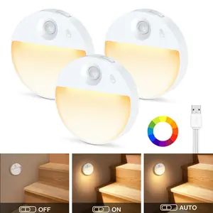3-Pack Motion Sensor Night Light, 12-Color RGB LED Wall Lights with Remote, USB Rechargeable & Dimmable Magnetic Indoor Lighting for Bedroom, Hallway, Kitchen, Stairs