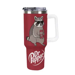 Dr Pepper Raccoon 40oz Tumbler, Retro Cool Raccoon with Sunglasses Design, Funny Lover Travel Mug, Vintage Maroon Beverage Cup, Gift for Bestie, Stainless Steel Tumbler, Kitchen Drinkware